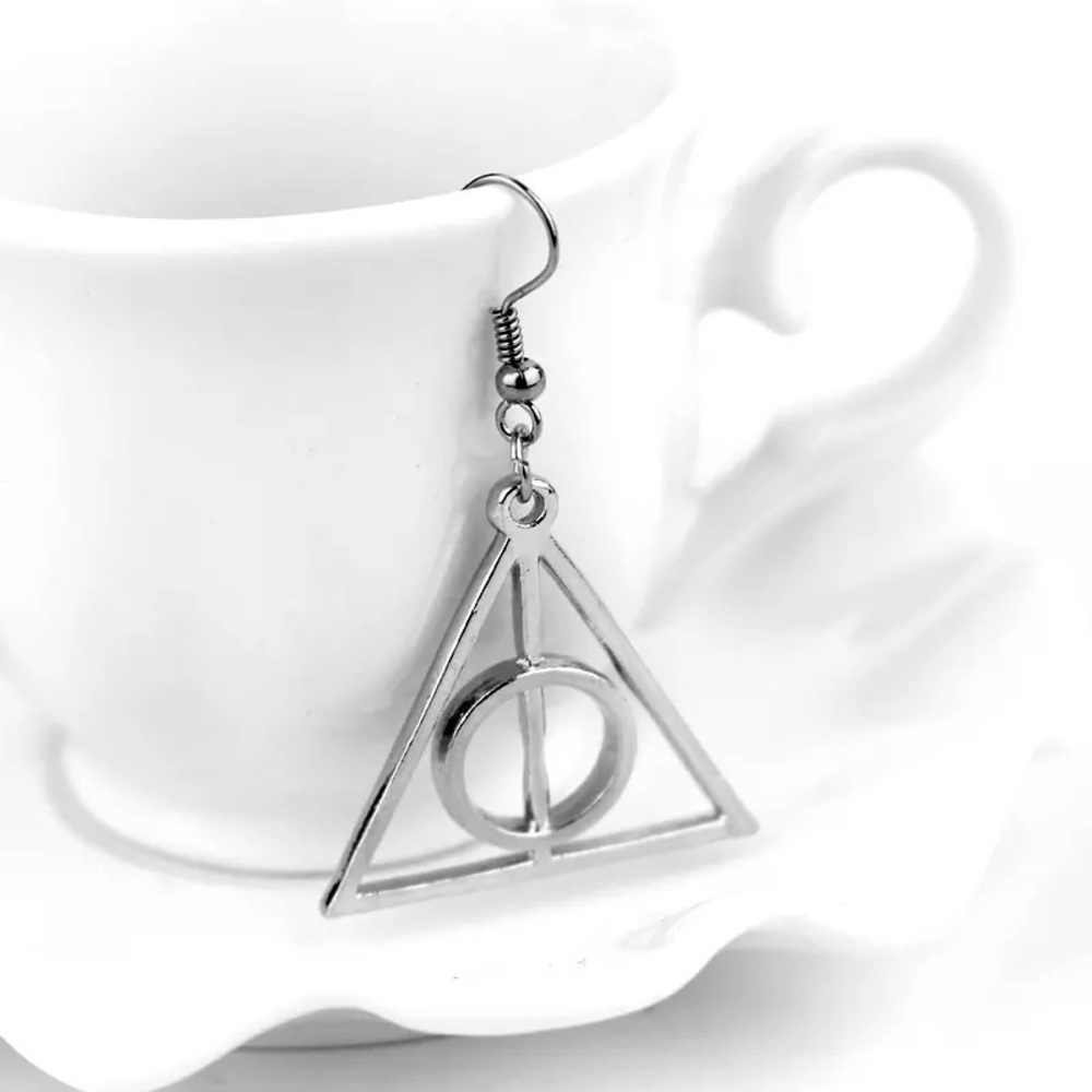 Harry Potter Deathly Hallows Silver Triangular Earrings - Picture 3 of 9